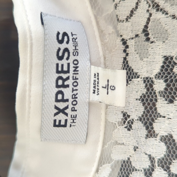 Express Portofino Button Up Sheet Lace Blouse V-Neck Button Cuffs - Picture 3 of 6